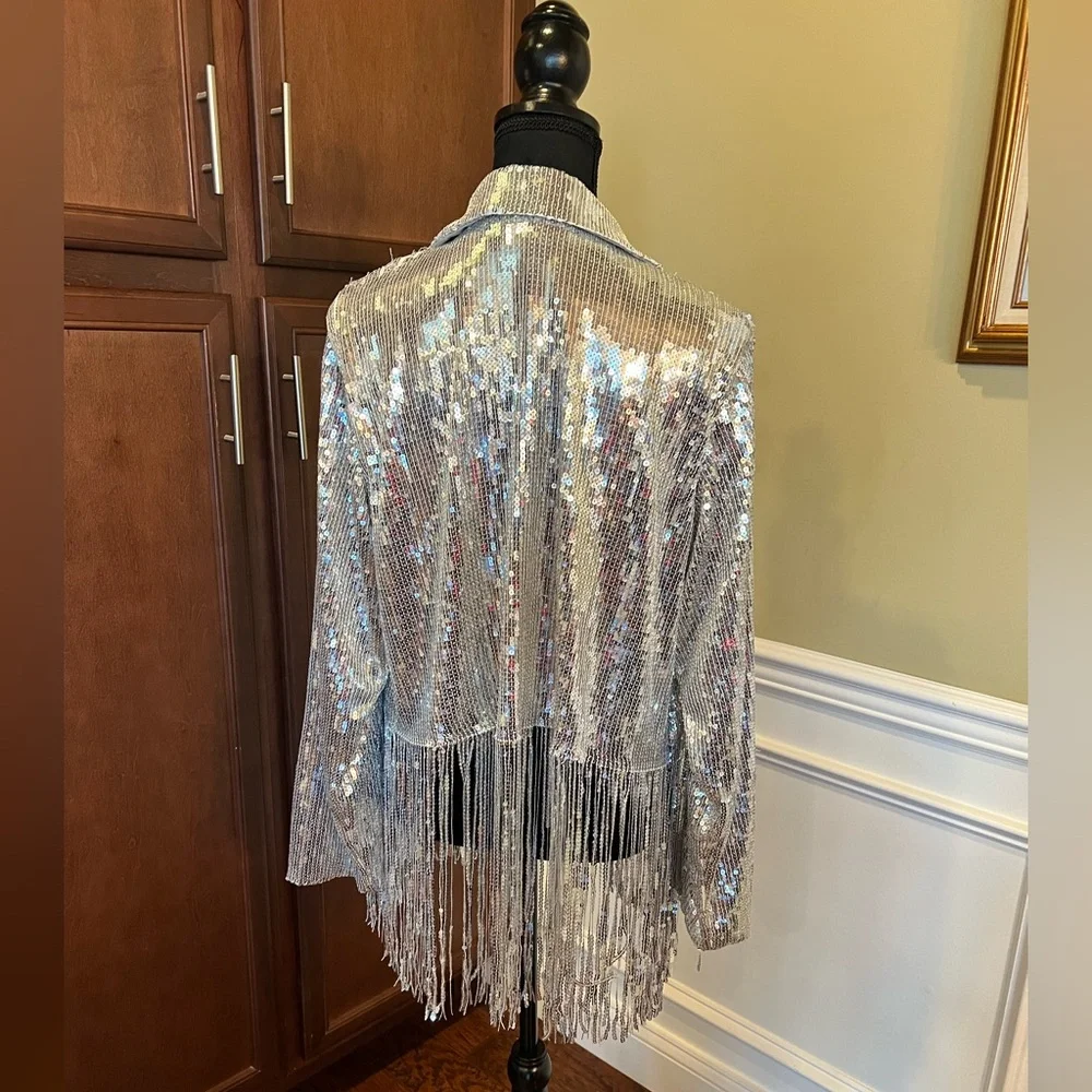 Ashley Stewart Shimmering Silver Fringe Blazer - Picture 7 of 10